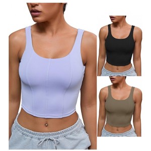 INSPIRE CHIC 3 Pcs Womens U Back Longline Padded Sports Bra Cami Crop Workout Fitness Tank Top with Built in Bra - 1 of 4