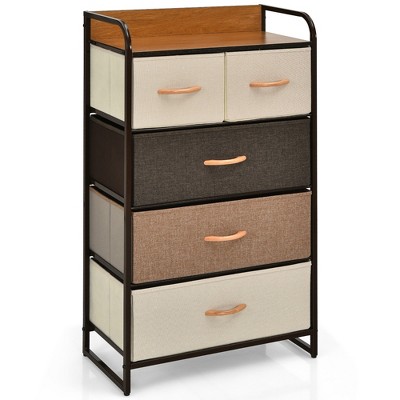 Costway 5-Drawer Dresser Storage 4-Tier Organizer Tower Steel Frame Wooden Top