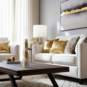 Glam Tall Metal Vase with Embossed Detailing, Aluminum Decorative Accent for Home, Office, Bedroom, or Living Room - Elegant Finish - White & Gold - 1 of 4