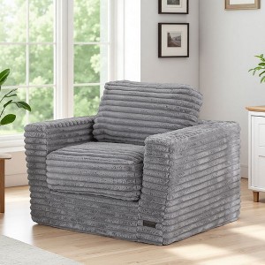 MAXYOYO Giant Bean Bag Chair, Striped Faux Fur Upholstered Floor Sofa with Pillows and Armrests, Grey - 1 of 4
