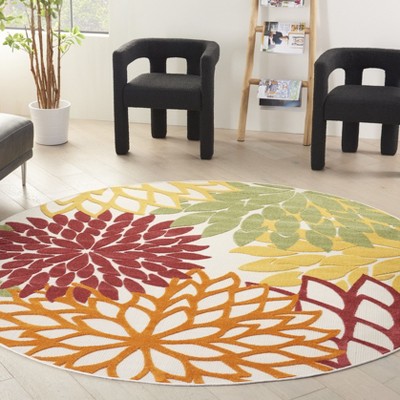 Tropical Fiesta Red Floral Round 7'10" Synthetic Area Rug