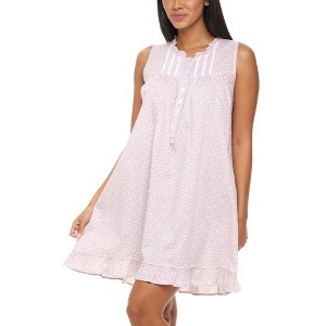 ADR Women's Cotton Nightgown Sleeveless Lace Trimmed Button Up Vintage Night Dress Gown - 1 of 4