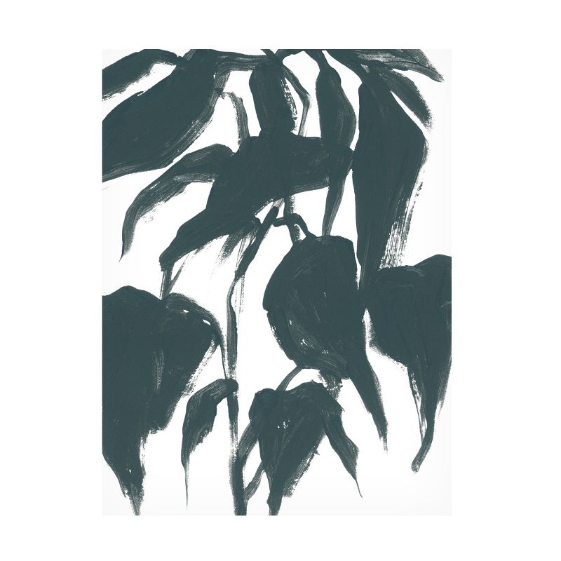 Modern Black Ink Brush Strokes on White Canvas Art, 18 x 24