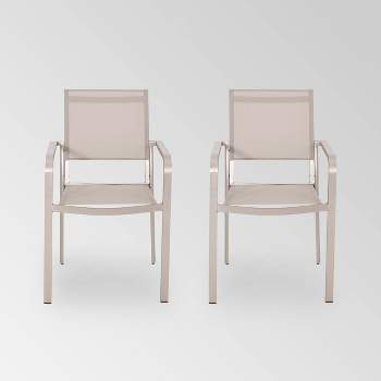 Cape Coral 2pk Aluminum Modern Mesh Dining Chairs - Silver/Taupe - Christopher Knight Home