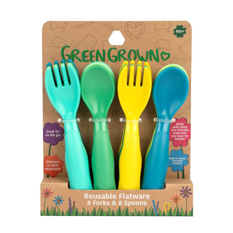 The First Years GreenGrown Reusable Flatware - Toddler Forks &#38; Spoons - Blue/Aqua/Yellow/Green - 16pk, 3 of 11