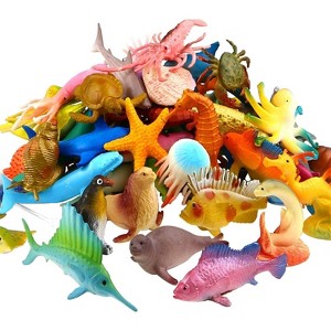 TEMI 52-Pack Mini Ocean Animal Toys, Assorted Vinyl Plastic Sea Creature Figures for Bath Play, Party Favors and Cake Decor - 1 of 4