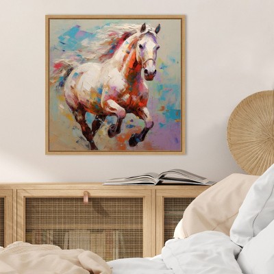 Colorful Horse Painting on Canvas with Sylvie Maple Frame