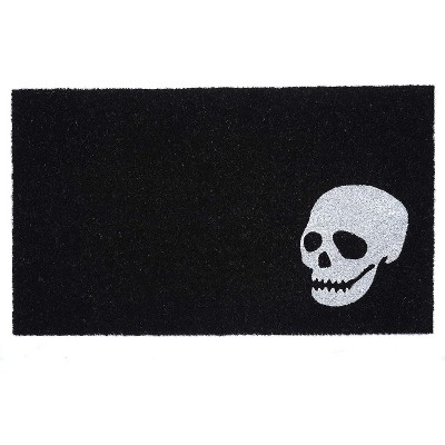 HomeRoots 24" X 36" Black And White Coir Skull Outdoor Halloween Door Mat