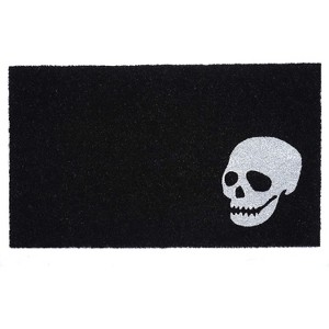 HomeRoots 24" X 36" Black And White Coir Skull Outdoor Halloween Door Mat - 1 of 4