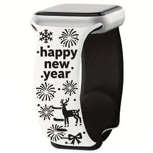 HTUTWOO Tow-Tone Engraved Apple Watch Band, New Year Silicone Sport Strap 38/40/41/42/44/45/49mm for iWatch Series 10 9 8 7 6 5 4 3 2 SE Ultra - 1 of 4