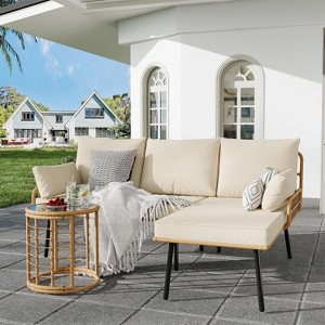 Outdoor Chaise Lounge Chairs Set of 2 - Adjustable Wicker Recliners with Arms, Cushions, and Pillows,Pool Sunbathing Chairs with Rolling Wheels,Blue - 1 of 4