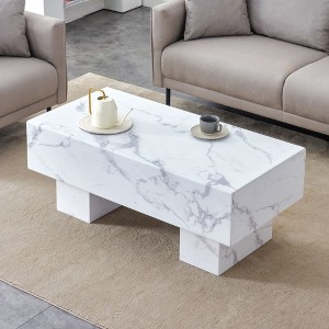 NicBex Dining Room Table Modern 43.3" Dining Table Counter Height Table with MDF Pedestal Base and Imitation Marble Top for Living Room - 1 of 4