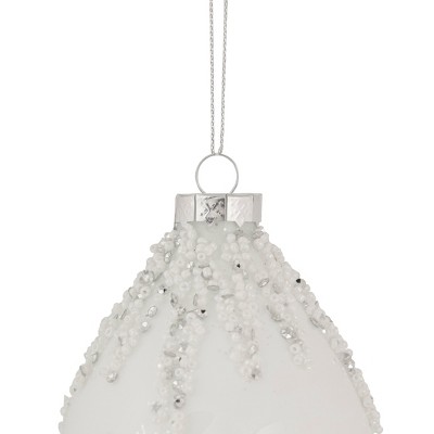 White Beaded and Silver Sequins Glass Finial Ornament