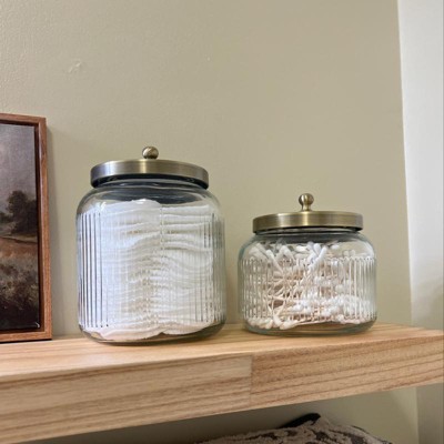 Home Expressions 3pk Glasscorkwood Bathroom Canister, Color: Clear