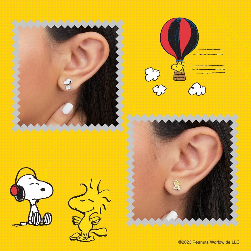Peanuts Silver Plated Snoopy Woodstock Stud Earrings, 2 of 6