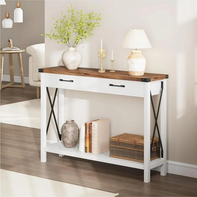 Whizmax 43" Wood Console Table, Entryway Table , Sofa Table 2 Tier with 2 Drawers with Large Storage Shelf for Living Room, Hallway