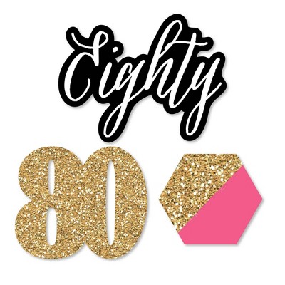 Big Dot of Happiness Chic 80th Birthday - Pink, Black and Gold - DIY Shaped Party Cut-Outs - 24 Count