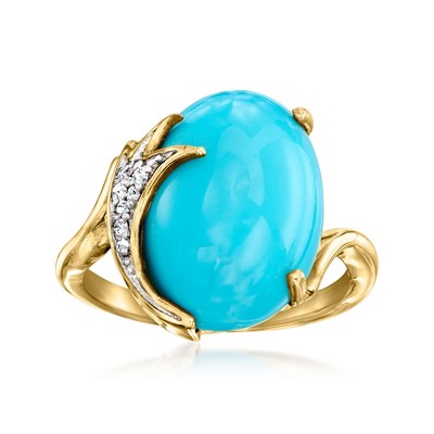 Ross-Simons Turquoise Ring With Diamonds in 18kt Gold Over Sterling Size 7
