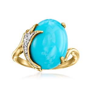Ross-Simons Turquoise Ring With Diamonds in 18kt Gold Over Sterling Size 7 - 1 of 3