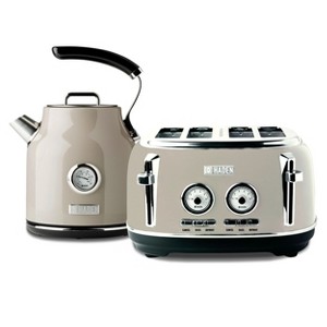 Haden Dorset 4 Slice Wide Slot Stainless Steel Toaster Bundled with 1.7 Liter Stainless Steel Electric Kettle with 360-Degree Base, Putty & Chrome - 1 of 4