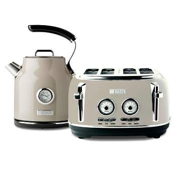 Haden Dorset 1.7 Liter Stainless Steel Auto Shut Off Electric Kettle, Beige with Dorset 4 Slice Wide Slot Stainless Steel Toaster, Putty