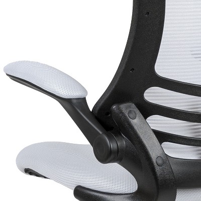 White Mesh and Leather Ergonomic Drafting Chair with Adjustable Arms