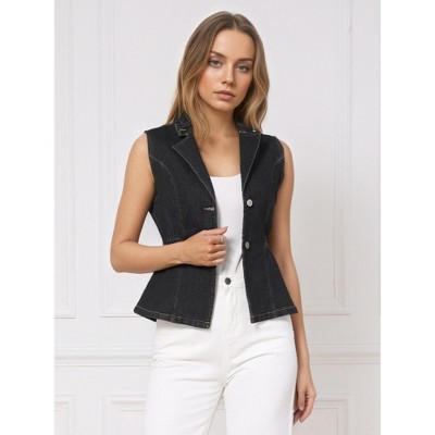 INSPIRE CHIC Women's Denim Button Down V Neck Elastic Waist Waistcoat Sleeveless Jean Jacket Black XX-Large — фото 5