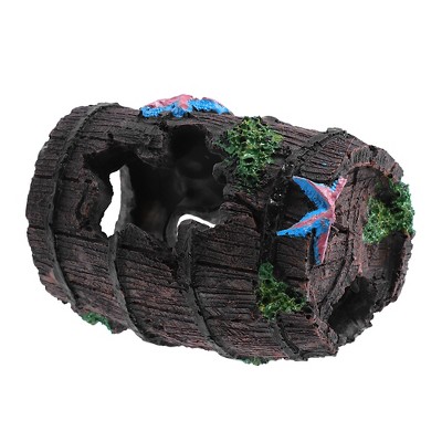 Unique Bargains Aquarium Hollow Tree Trunk Ornament Resin Fish Accessories Brown Green Pink Blue Gray 3.74" Length 1 Pcs
