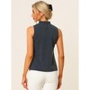 Allegra K Women's Sleeveless Frill Mock Neck Ruffle Chambray Blouse - 4 of 4