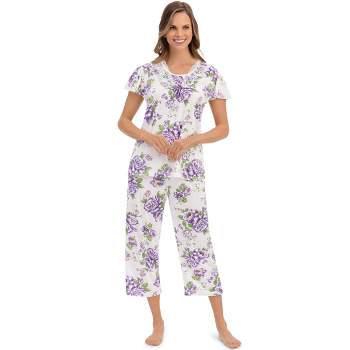 Collections Etc Soft Floral Pattern Print Knit 2-Piece Capri Pajama Set