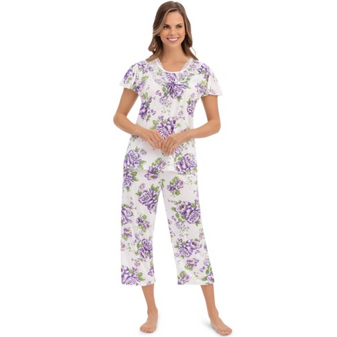 Collections Etc Soft Floral Pattern Print Knit 2-Piece Capri Pajama Set - image 1 of 4