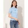 Allegra K Women's Embroidered Bow Tie Neck Puff Sleeve Office Work Shirt - 3 of 4