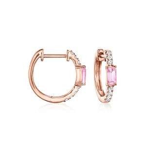 Pure Collection by Ross-Simons 0.20 ct. t.w. Pink Sapphire and .11 ct. t.w. Diamond Huggie Hoop Earrings in 14kt Rose Gold - 1 of 4