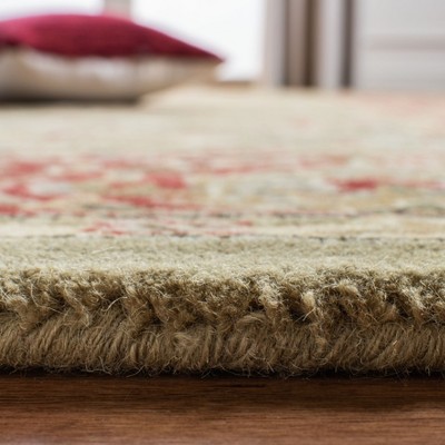 Light Green and Rust Hand-Tufted Wool Runner Rug