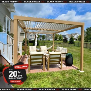 PURPLE LEAF Louvered Pergola Outdoor Aluminum Pergola with White Adjustable Rainproof Roof Wood Grain Frame Hardtop Gazebo for Patio Deck Garden - 1 of 4