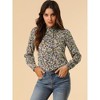 Allegra K Women's Floral Button Up Ruffle Stand Collar Long Sleeve Shirt - 3 of 4