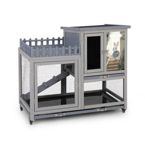 AZL1 Life Concept Pet Crates and Houses 2-Tier Waterproof Wooden Rabbit Hutch with Removable Tray, Ramp, Fence, Gray, 38.19"*23.62"*36.22" - 1 of 4