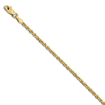 Black Bow Jewelry 2mm 14k Yellow Gold Solid Diamond Cut Rope Chain Bracelet