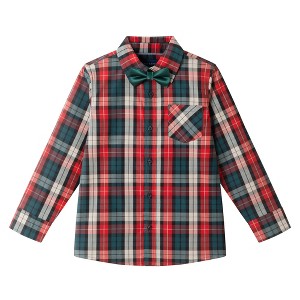 Andy & Evan  Toddler  Green/Red/Tan Plaid Buttondown w/Bowtie. - 1 of 4