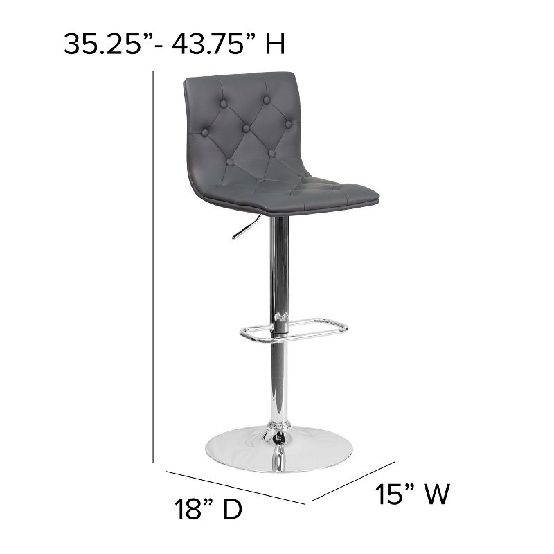 Emma and Oliver 2 Pack Contemporary Button Tufted Vinyl Adjustable Height Barstool with Chrome Base, 5 of 12