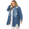 Agnes Orinda Women's Plus Size Classic Distressed Fray Hem Trucker Denim Jean Jackets - 3 of 4