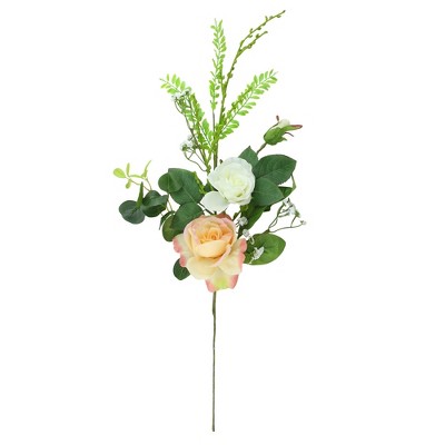 Northlight 30 Orange White Rose Flower With Foliage Artificial Spring Stem Target