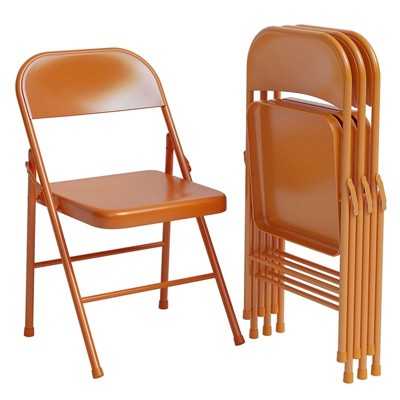 WhizMax Solo Classic Folding Chairs, Industrial Metal, Indoor Auditorium, Padded (Set of 4), Orange