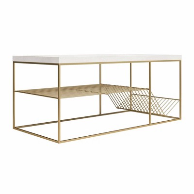 Neely Art Deco Creamy White and Antique Gold Coffee Table with Storage
