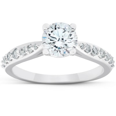 Pompeii3 1 1/2Ct Diamond Diamond Engagement Classis Ring 14k White Gold Lab Created