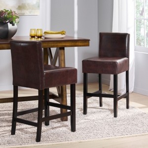 Okak Set of 2 Rustic Solid Wood Counter Height Bar Stools for Dining Rooms,Upholstered Back Counter Bar Stools Without Arm - 1 of 4