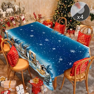 Christmas Tablecloth, Snowman Snowflake Stain-Resistant Dining Table Cover for Holiday Decor - 1 of 4