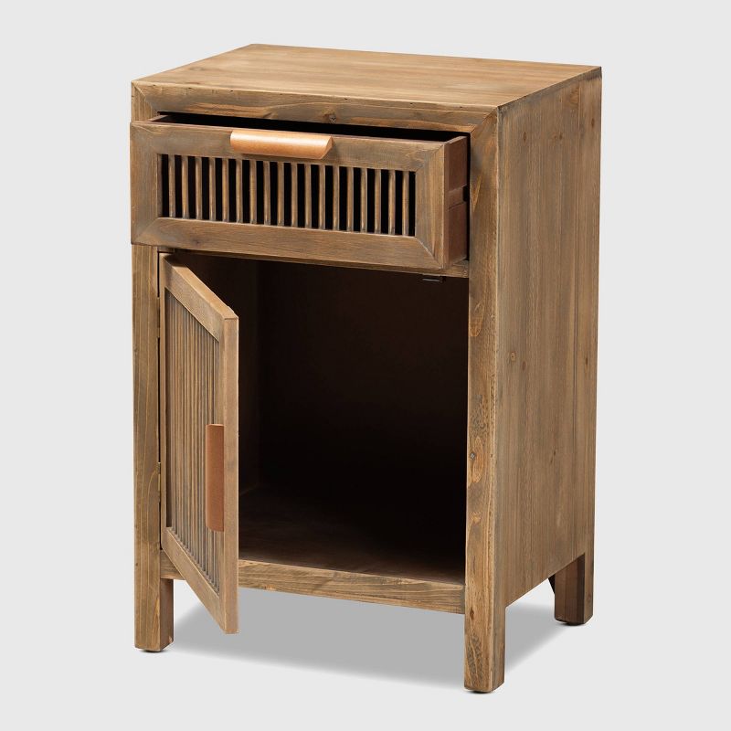 Clement 1 Door and 1 Drawer Wood Spindle Nightstand Brown - Baxton Studio, 3 of 10