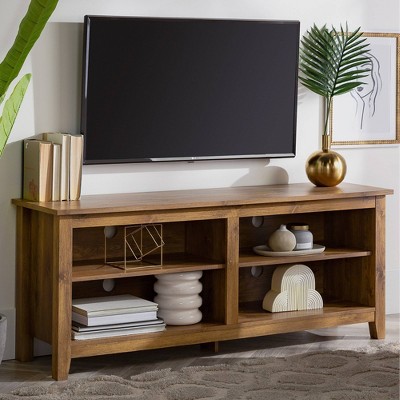 Farmhouse 4 Cubby Wood Open Storage TV Stand for TVs up to 65" - Saracina Home