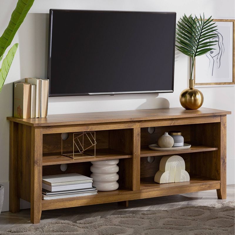 Transitional 4 Cubby Wood Open Storage TV Stand for TVs up to 65"- Saracina Home, 1 of 26